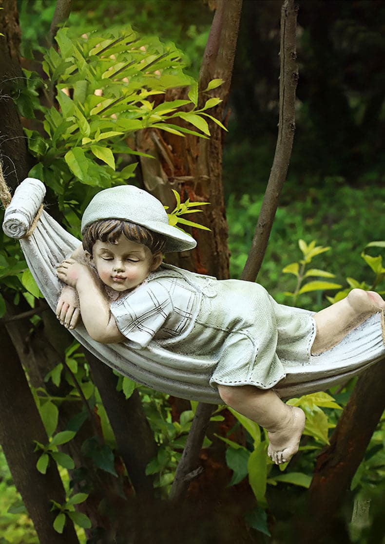 Boy Girl Tree Swing Garden Statue dylinoshop