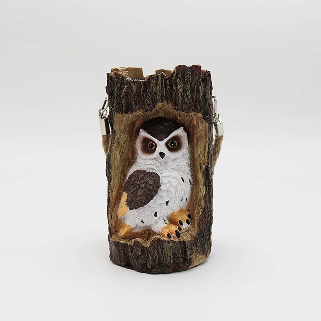 Solar Tree Stump Owl Night Light Feajoy