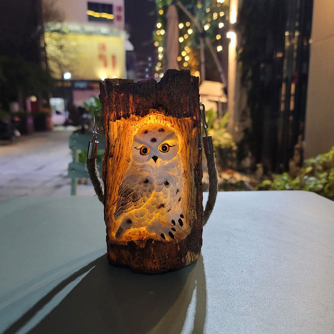 Solar Tree Stump Owl Night Light Feajoy