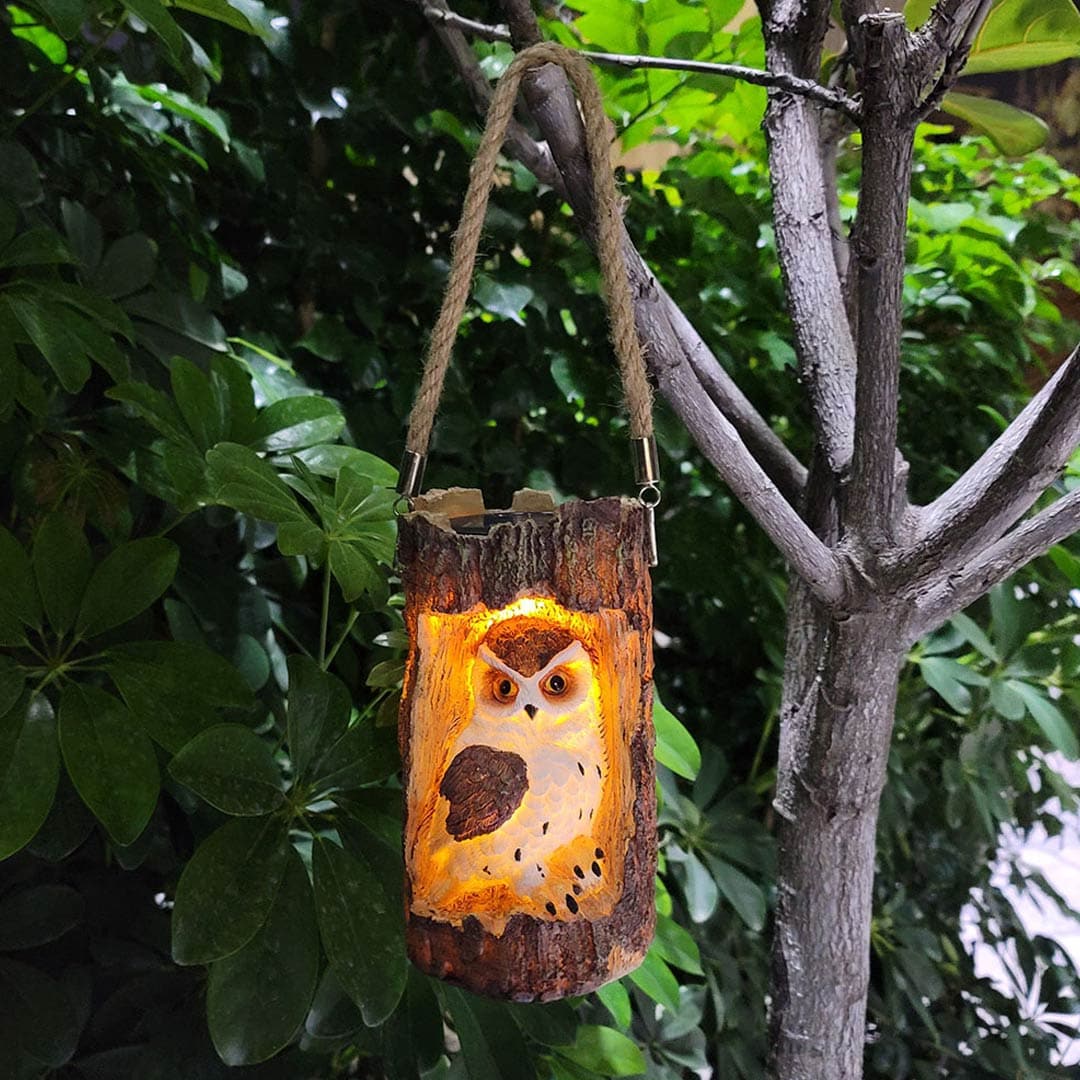 Solar Tree Stump Owl Night Light Feajoy