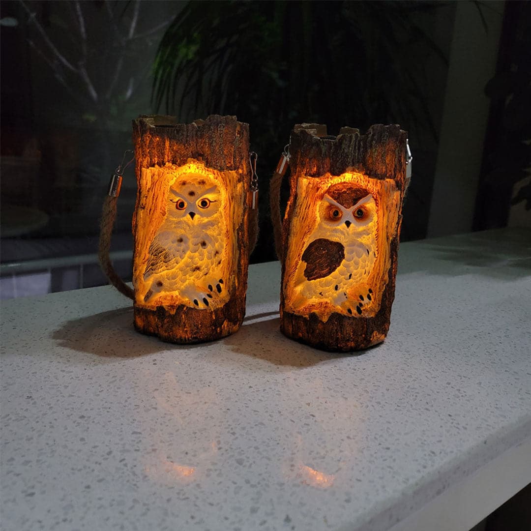 Solar Tree Stump Owl Night Light Feajoy