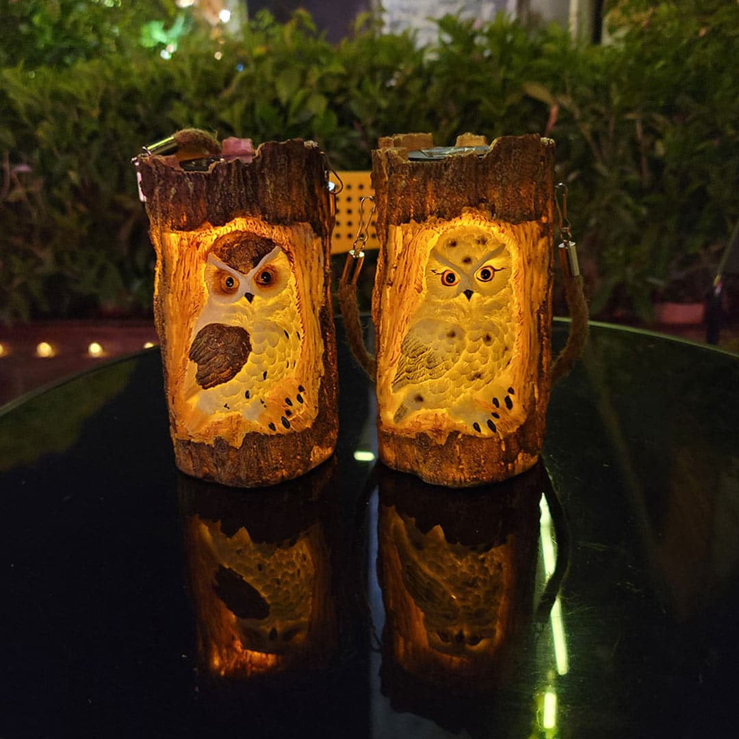 Solar Tree Stump Owl Night Light Feajoy