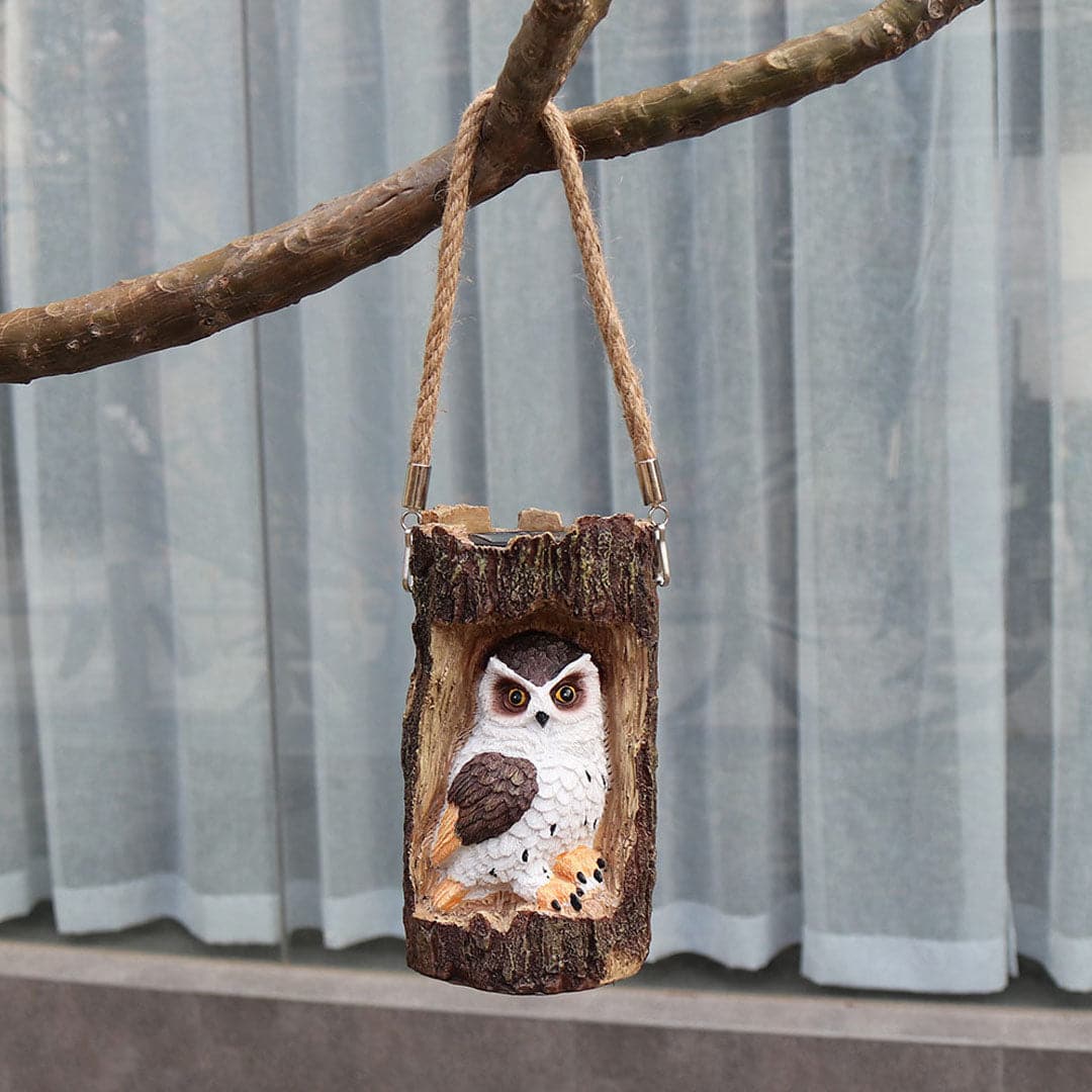 Solar Tree Stump Owl Night Light Feajoy