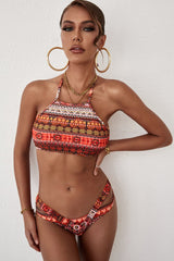 Boho Tribal Print Cut Out High Cut Halter Bikini Set dylinoshop