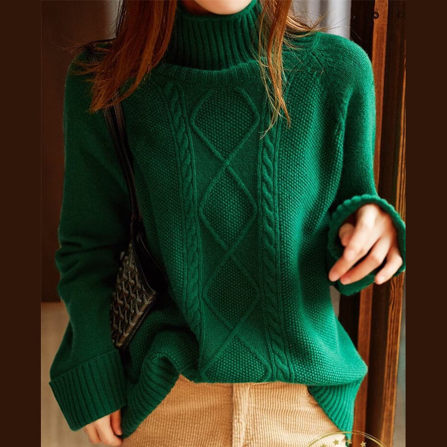 Vintage Green Clothes High Neck Spring Knitted Blouse NTP171028