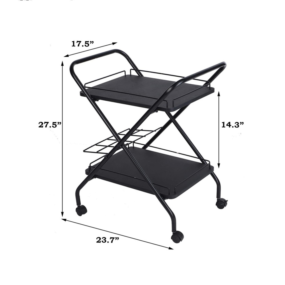 2-Tier Multi-Functional Metal Rolling Utility Cart With Lockable Wheels - Storage Rack For Bar | Kitchen | Office dylinoshop