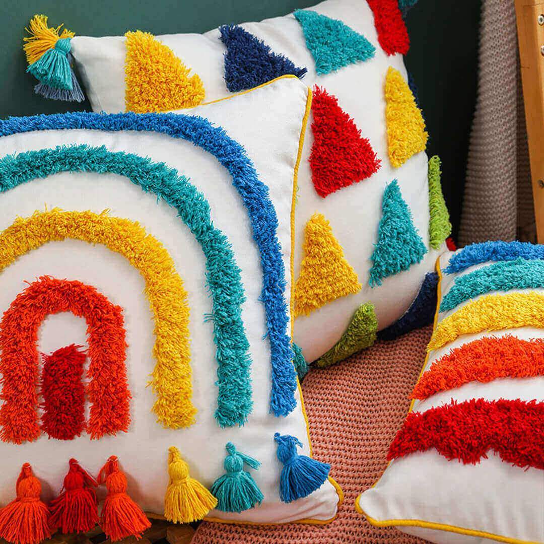 Moroccan Tassel Tufted Pillow Covers feajoy