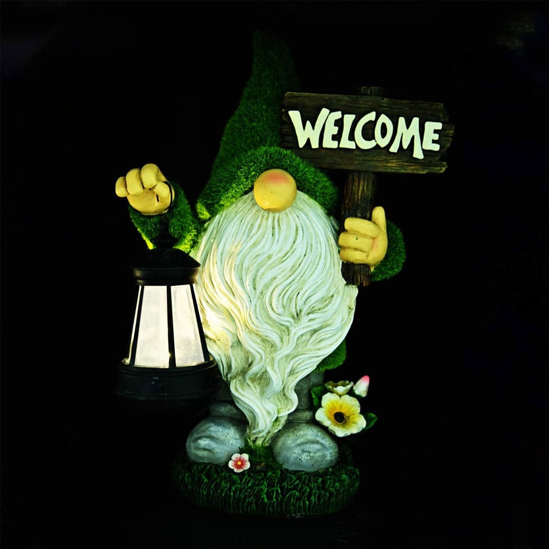 Garden Gnome Statue Holding Welcome Feajoy