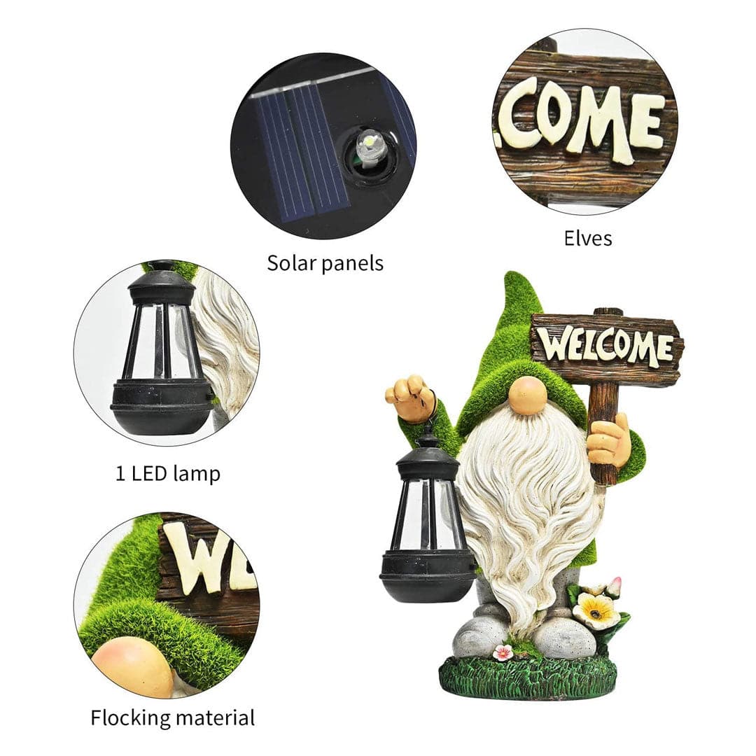 Garden Gnome Statue Holding Welcome Feajoy