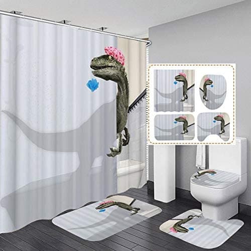 Funny 3D Dinosaur Shower Curtain Set Feajoy