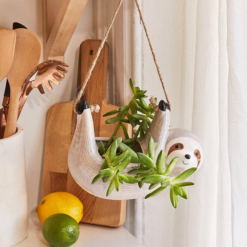 Ceramic Hanging Sloth Plant Pot dylinoshop