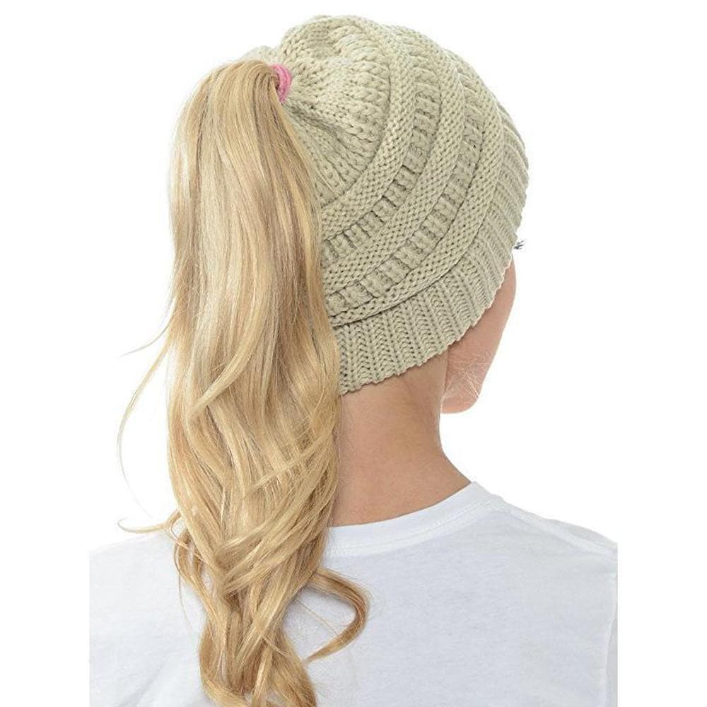 Soft Knit Ponytail Beanie Hat Zimomo