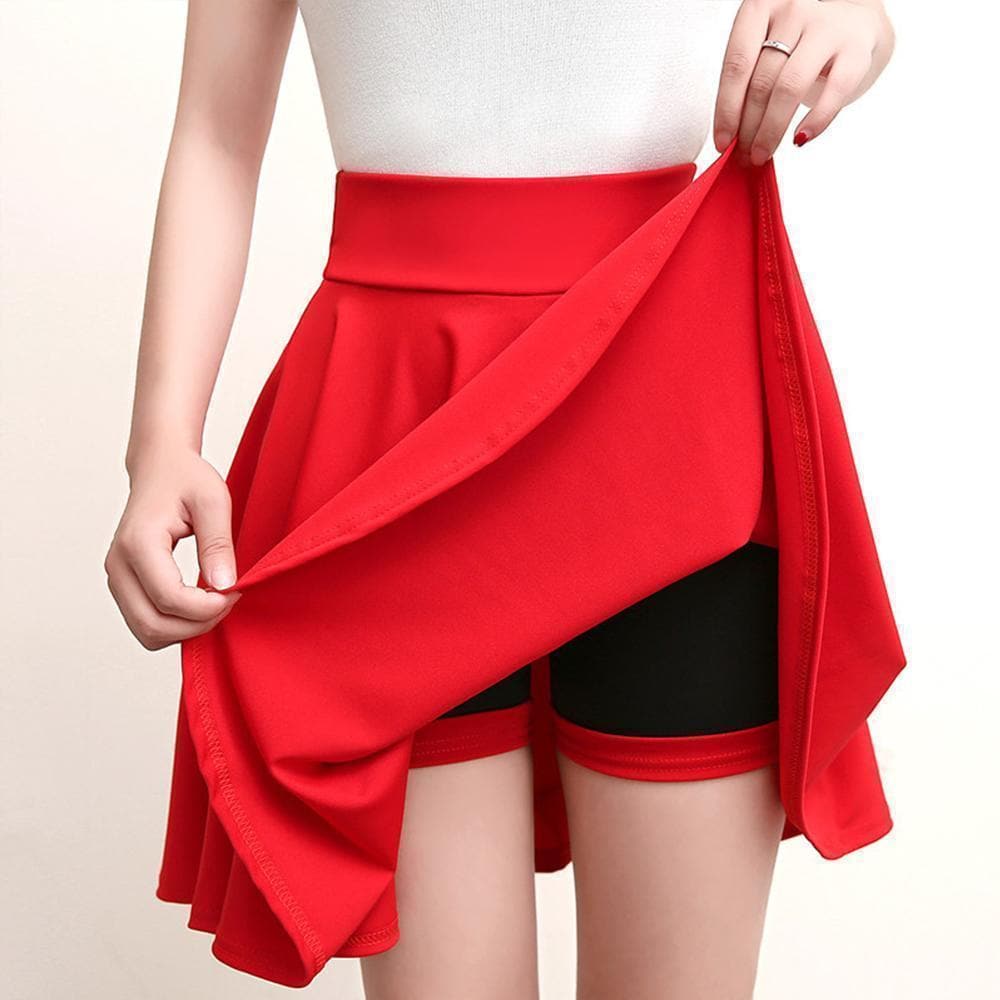 A-line Elastic Waist Pleated Shorts Skirts dylinoshop