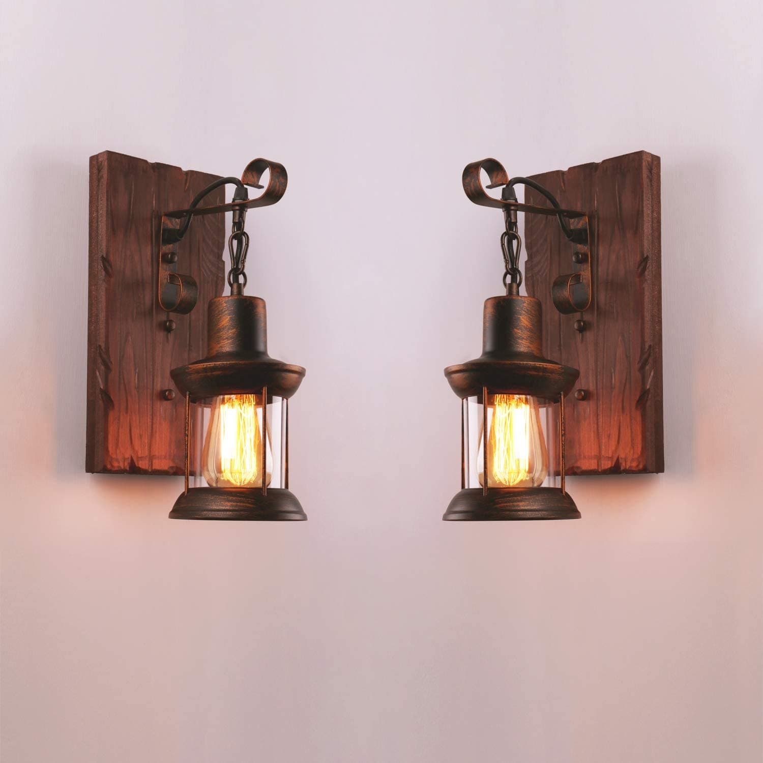 Industrial Retro Wooden Wall Sconces Feajoy