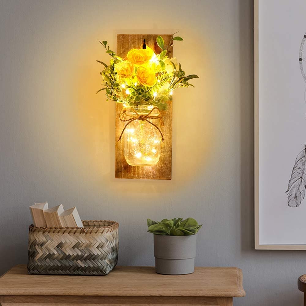 Mason Jar Sconces Remote Control LED Fairy Lights Feajoy