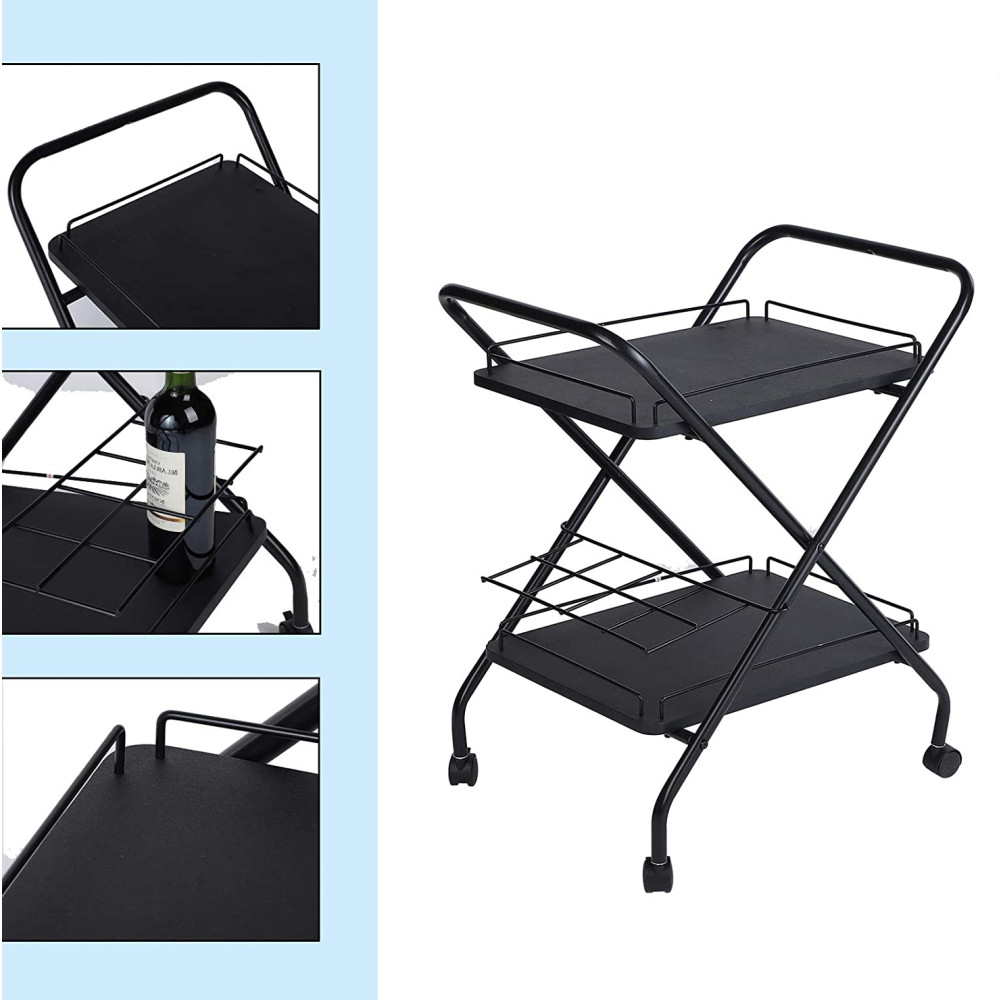 2-Tier Multi-Functional Metal Rolling Utility Cart With Lockable Wheels - Storage Rack For Bar | Kitchen | Office dylinoshop