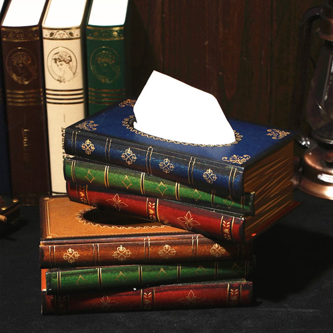 Wooden Book Tissue Box Feajoy