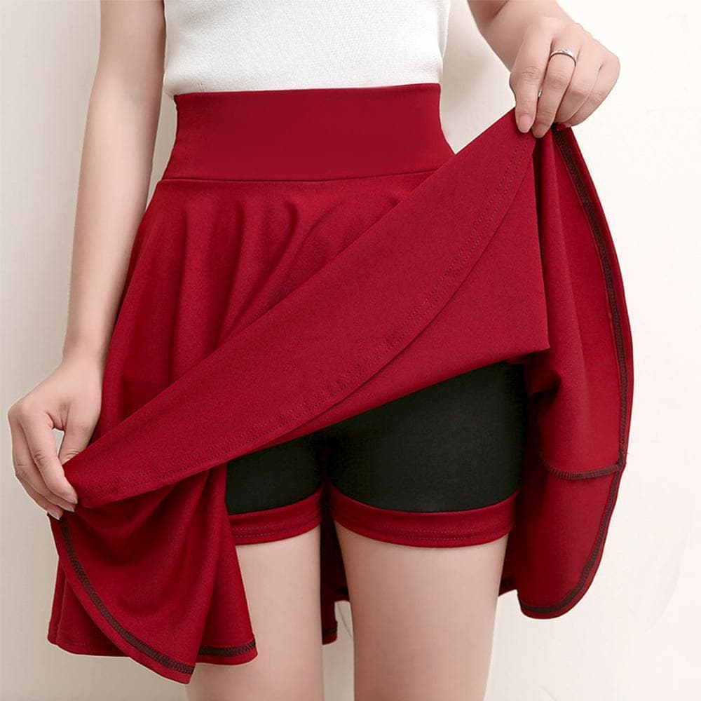 A-line Elastic Waist Pleated Shorts Skirts dylinoshop