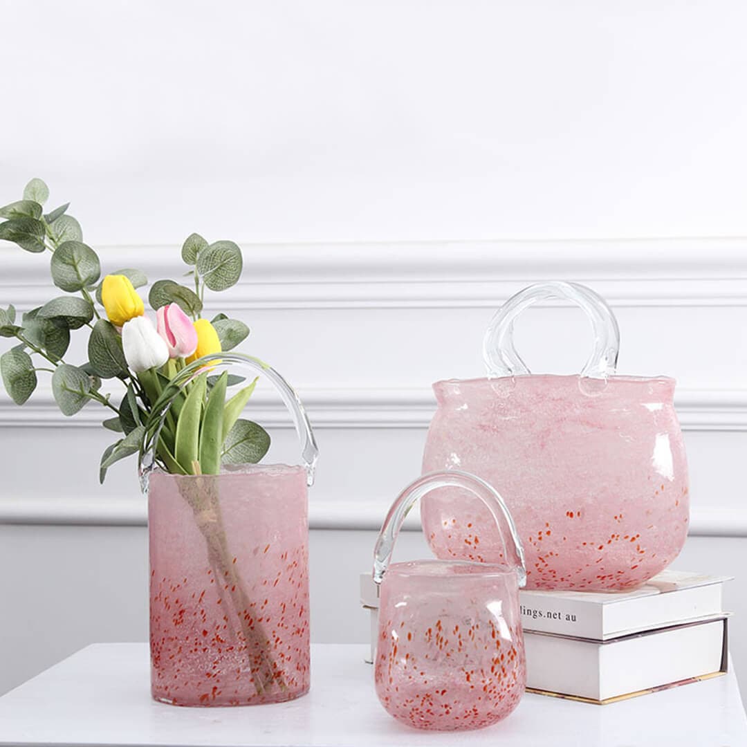 Sakura Pink Bubble Glass Flower Vase Feajoy