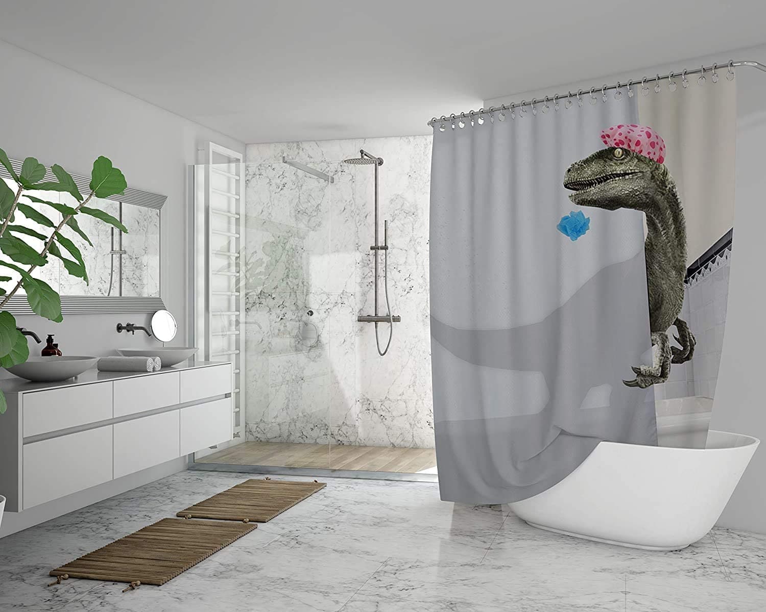 Funny 3D Dinosaur Shower Curtain Set Feajoy