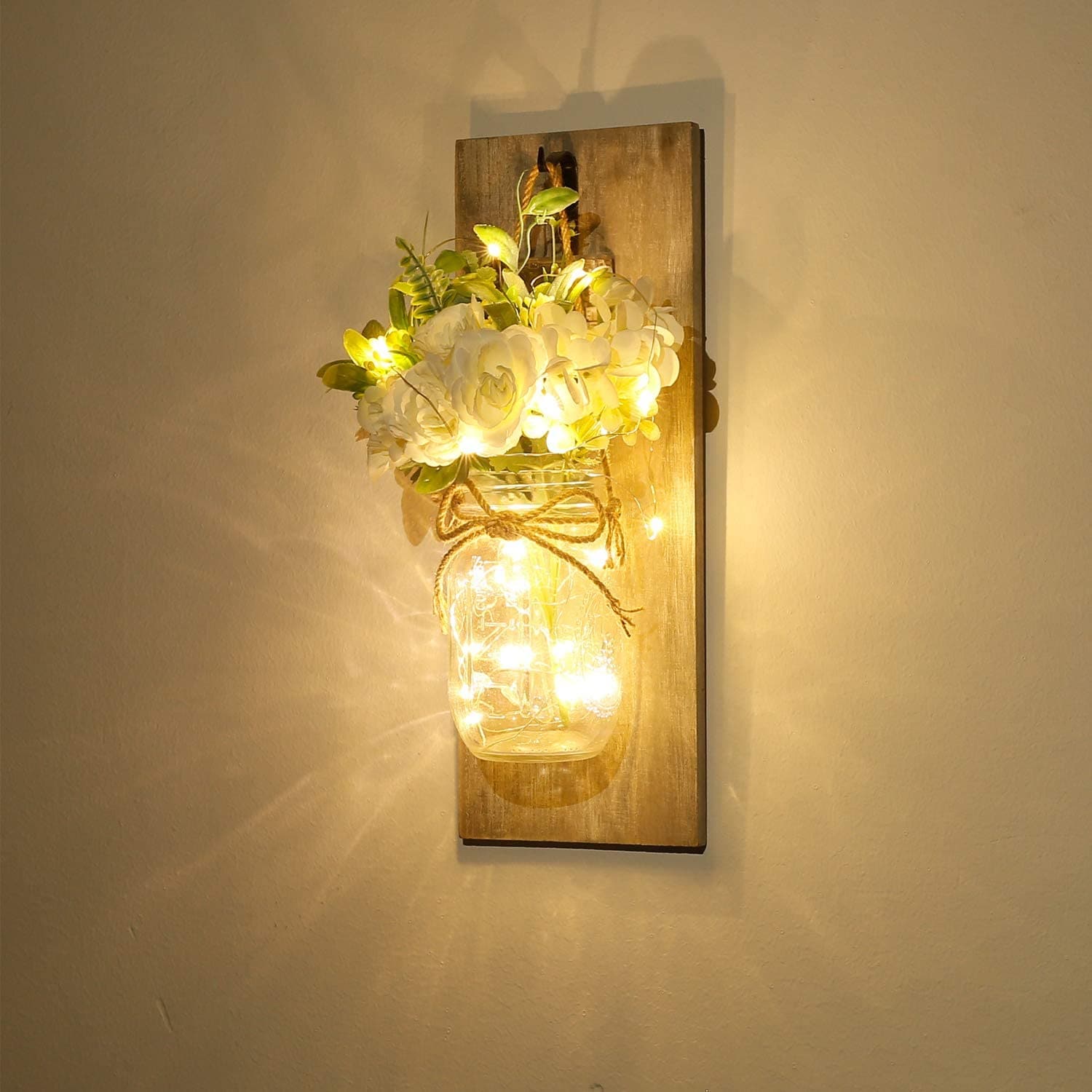 Mason Jar Sconces Remote Control LED Fairy Lights Feajoy