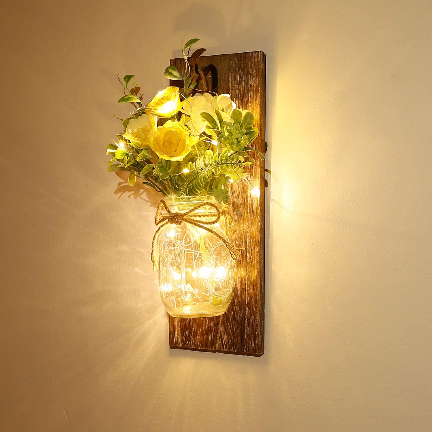 Mason Jar Sconces Remote Control LED Fairy Lights Feajoy