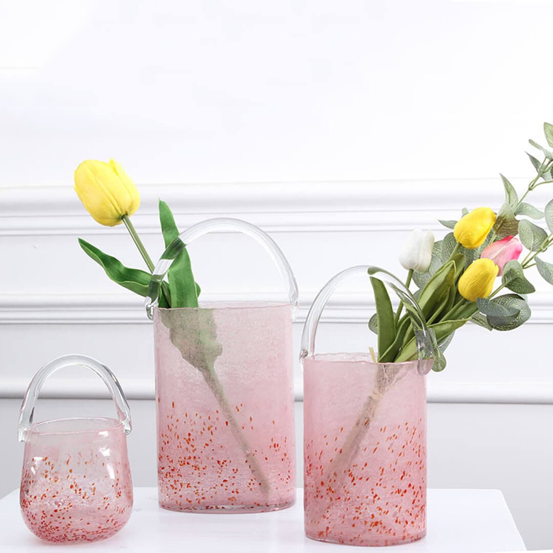 Sakura Pink Bubble Glass Flower Vase Feajoy