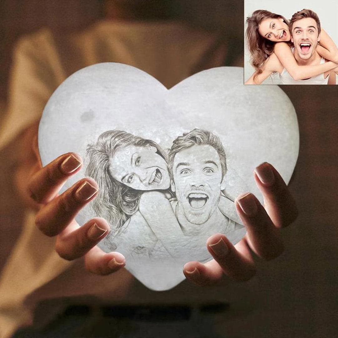 3d Photo Personalized Heart Shape Moon Lamp dylinoshop