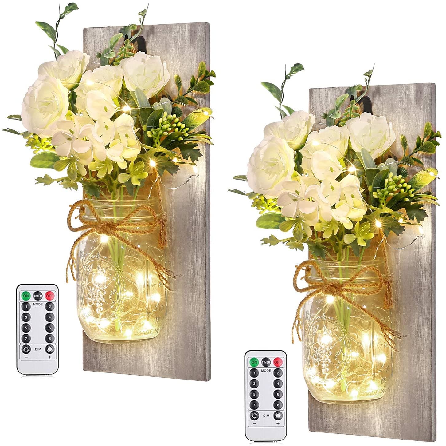 Mason Jar Sconces Remote Control LED Fairy Lights Feajoy