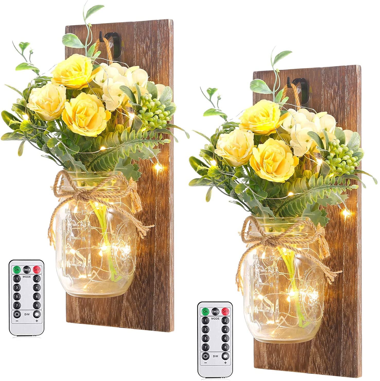 Mason Jar Sconces Remote Control LED Fairy Lights Feajoy