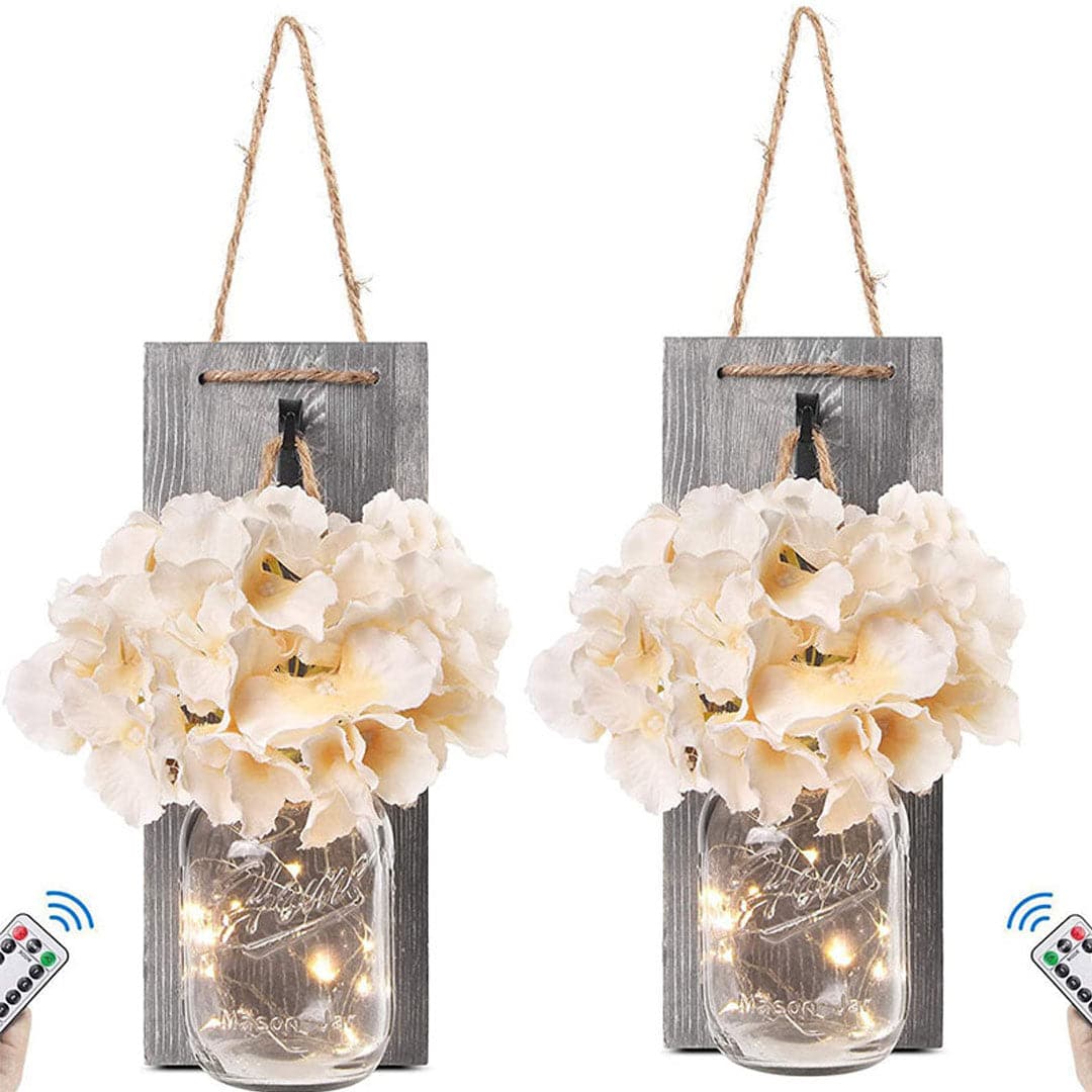 Mason Jar Sconces Remote Control LED Fairy Lights Feajoy