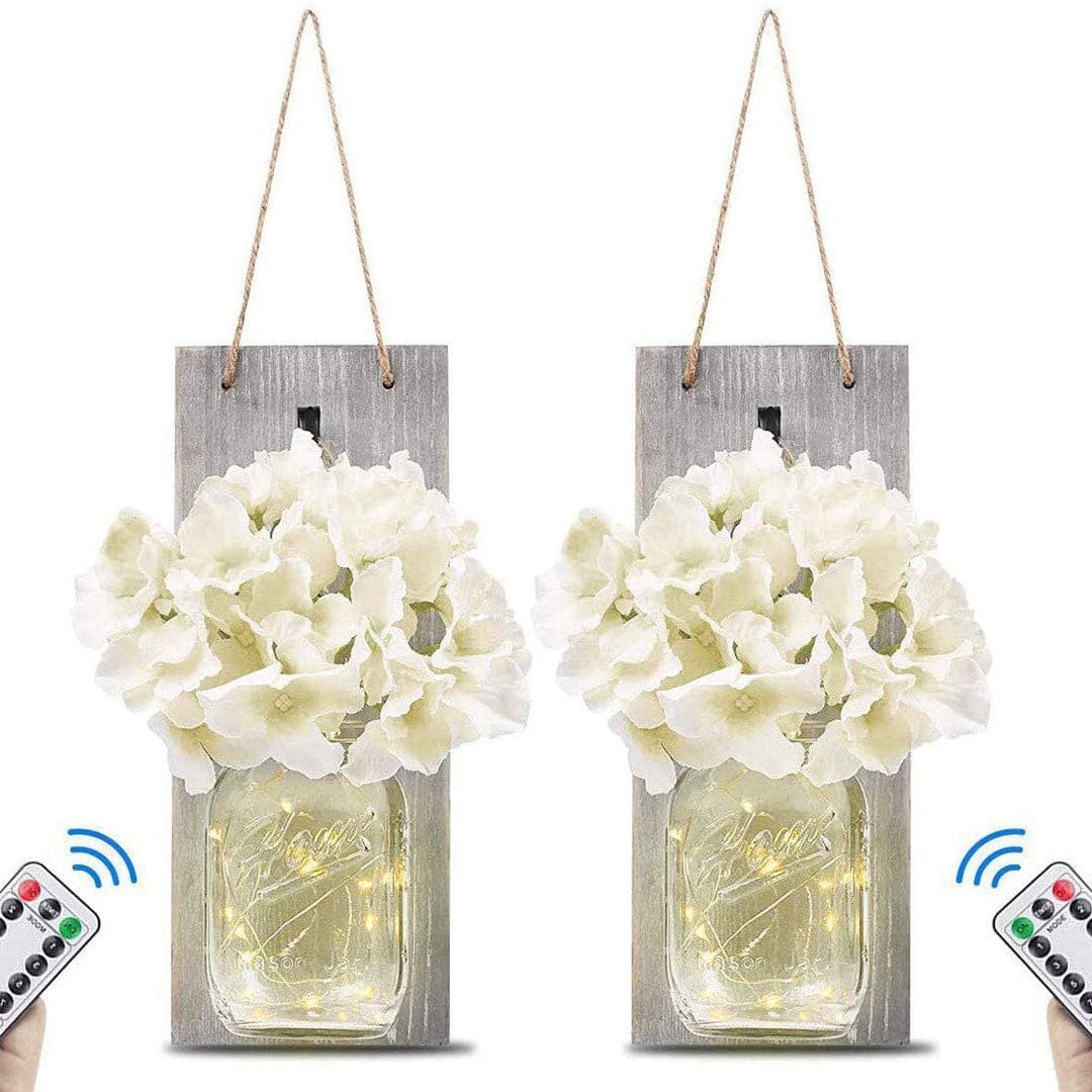 Mason Jar Sconces Remote Control LED Fairy Lights Feajoy