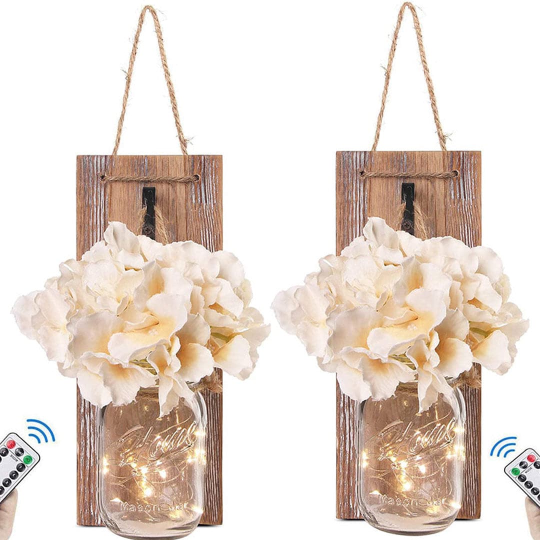 Mason Jar Sconces Remote Control LED Fairy Lights Feajoy