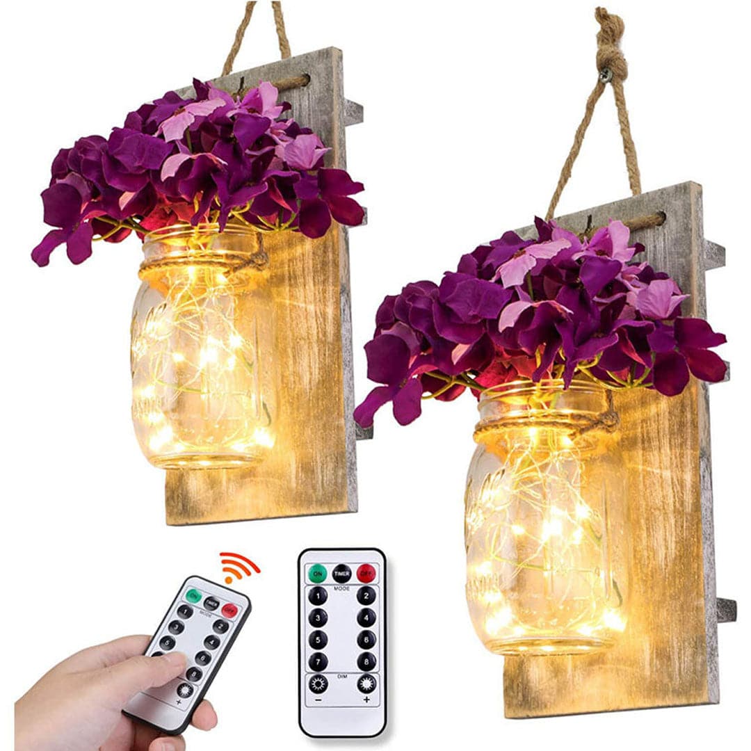 Mason Jar Sconces Remote Control LED Fairy Lights Feajoy