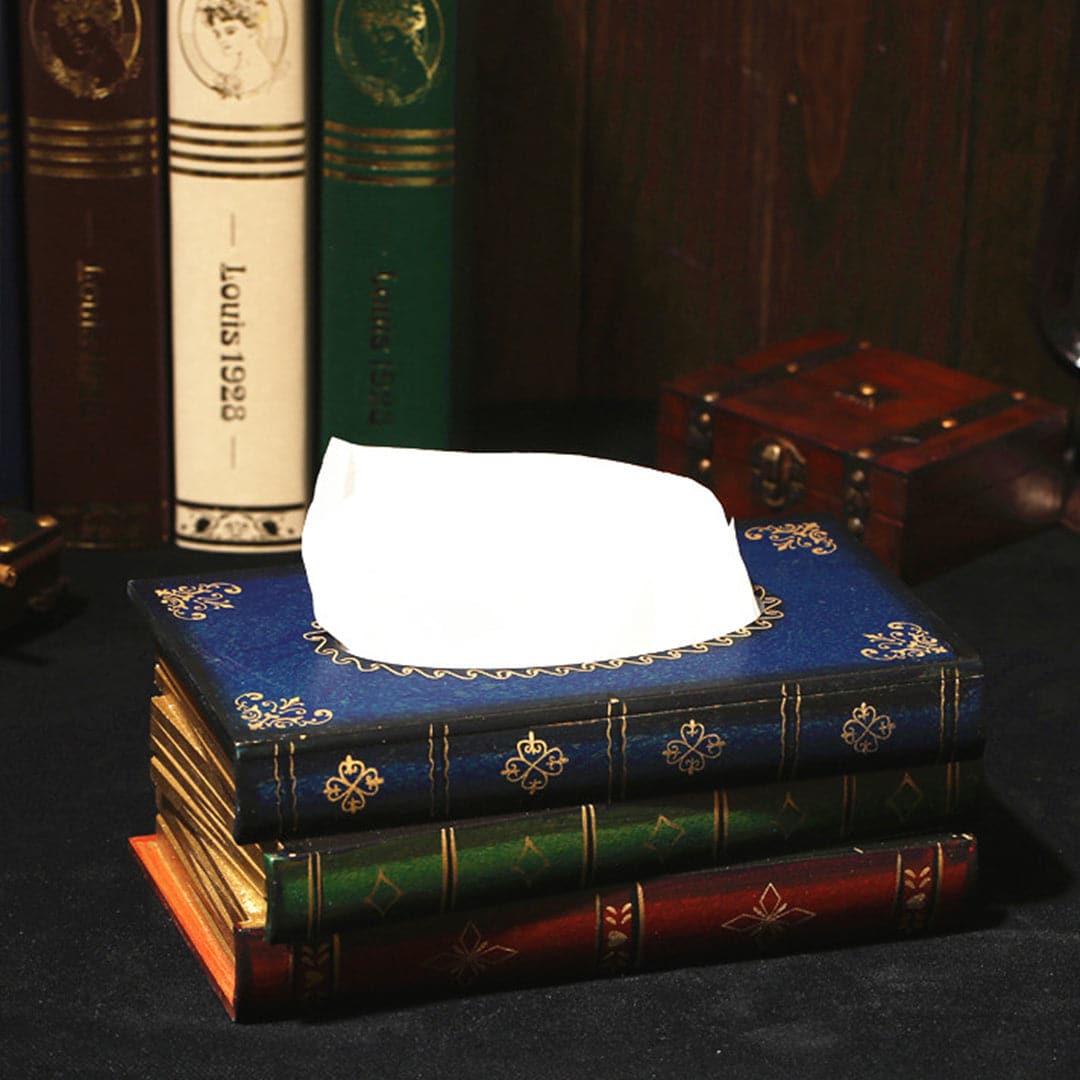 Wooden Book Tissue Box Feajoy