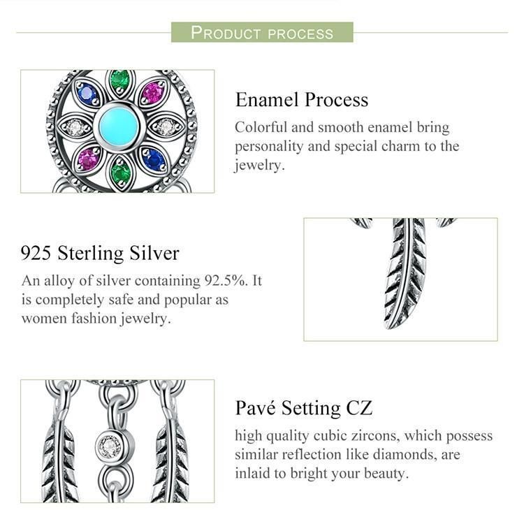 925 Sterling Silver Bohemian Dream Catcher Pendant Necklace Charm Jewelry Without Chain Touchy Style