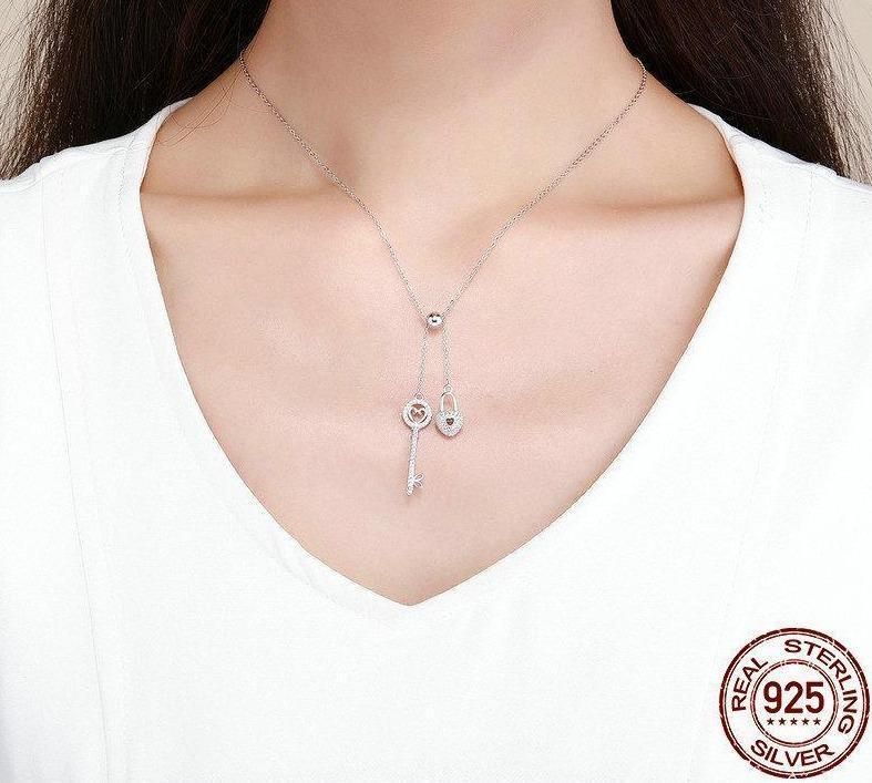 925 Sterling Silver Key of Heart Lock Pendant Necklace Charm Jewelry Without Chain Touchy Style