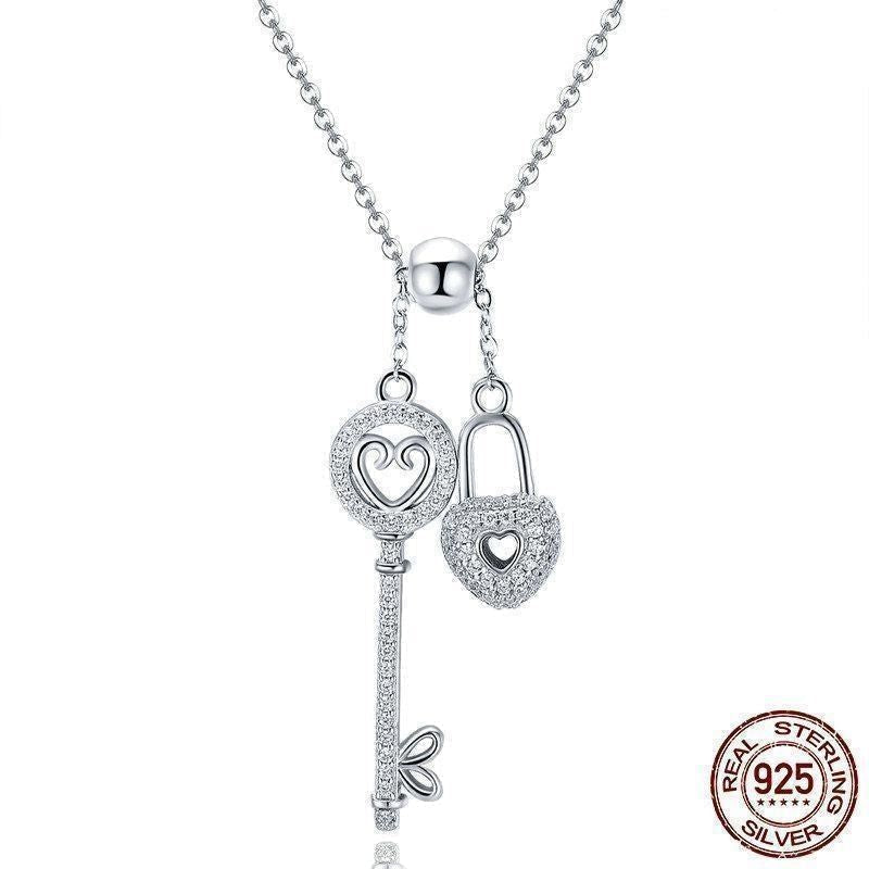 925 Sterling Silver Key of Heart Lock Pendant Necklace Charm Jewelry Without Chain Touchy Style