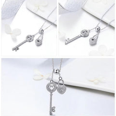 925 Sterling Silver Key of Heart Lock Pendant Necklace Charm Jewelry Without Chain Touchy Style