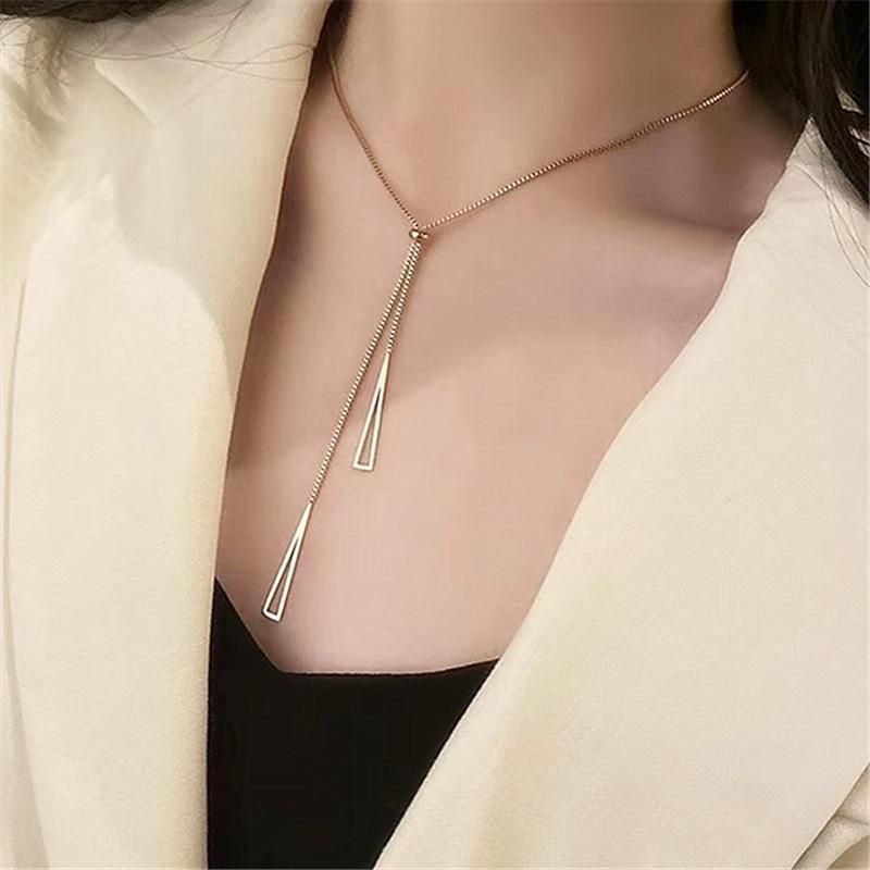 925 Sterling Silver Long Necklaces Charm Jewelry Stainless Steel Classic Triangle Fashion Touchy Style