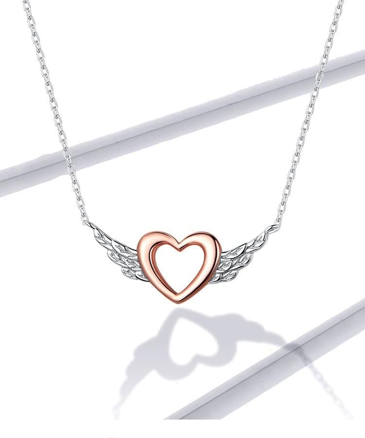 925 Sterling Silver Necklaces Charm Jewelry Heart with Wings BSN162 Touchy Style