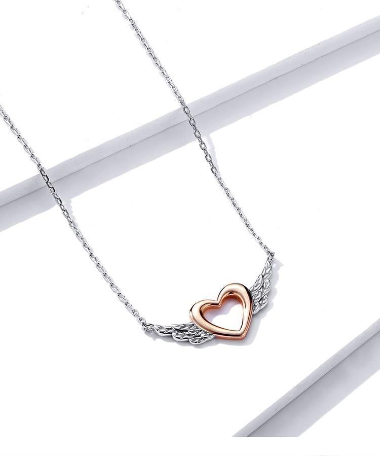 925 Sterling Silver Necklaces Charm Jewelry Heart with Wings BSN162 Touchy Style