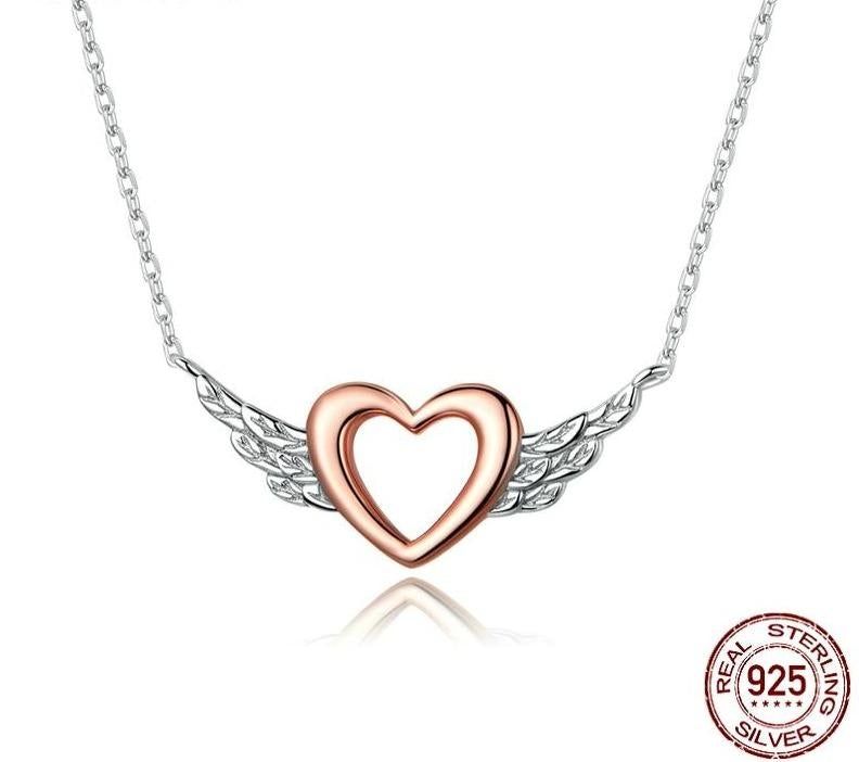 925 Sterling Silver Necklaces Charm Jewelry Heart with Wings BSN162 Touchy Style