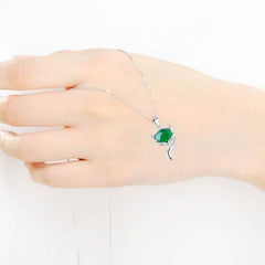 925 Sterling Silver Necklaces Charm Jewelry Natural Green Chalcedony Fox 201803304 Touchy Style