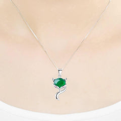 925 Sterling Silver Necklaces Charm Jewelry Natural Green Chalcedony Fox 201803304 Touchy Style