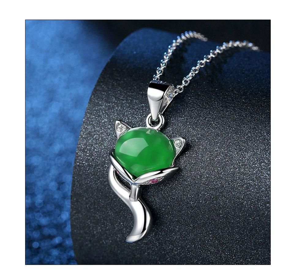 925 Sterling Silver Necklaces Charm Jewelry Natural Green Chalcedony Fox 201803304 Touchy Style