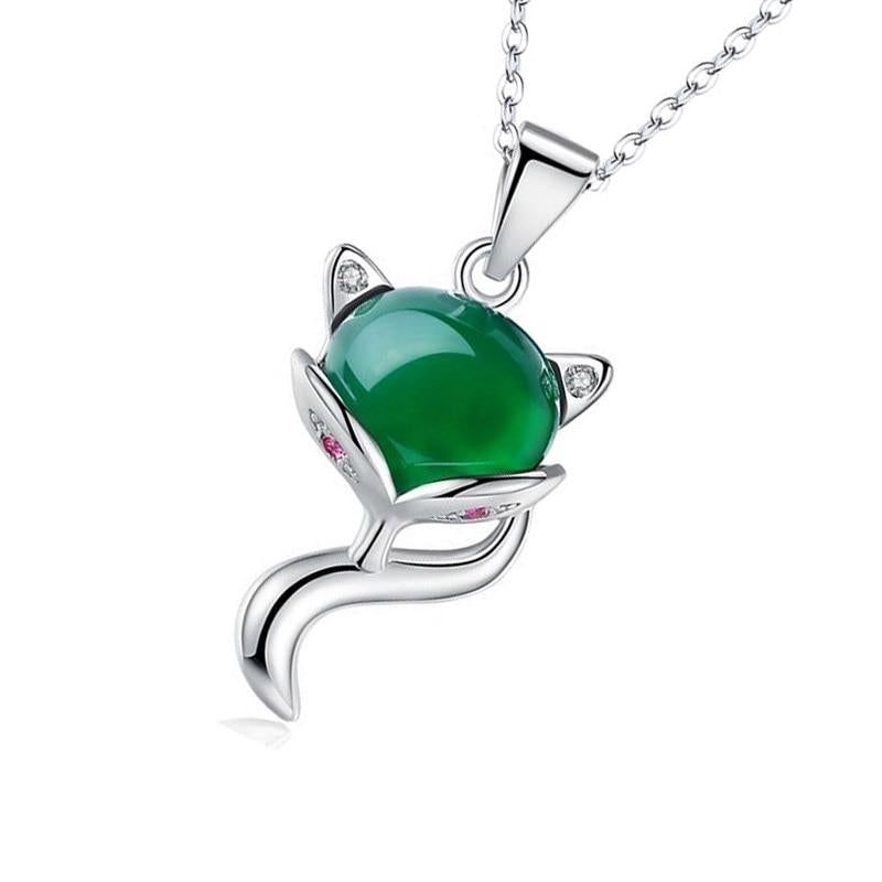 925 Sterling Silver Necklaces Charm Jewelry Natural Green Chalcedony Fox 201803304 Touchy Style