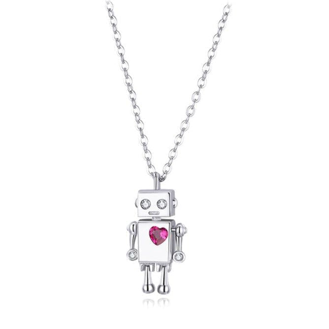 925 Sterling Silver Robot Lover Necklaces Charm Jewelry BOS38 Touchy Style