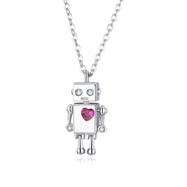 925 Sterling Silver Robot Lover Necklaces Charm Jewelry BOS38 Touchy Style