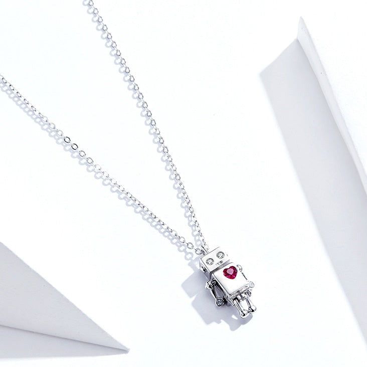 925 Sterling Silver Robot Lover Necklaces Charm Jewelry BOS38 Touchy Style